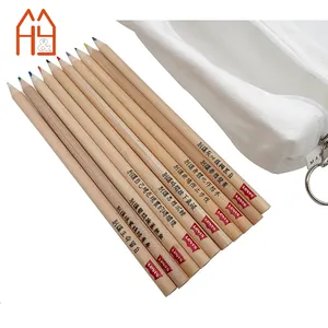 Custom Kids Assorted Natural Wooden Color Pencil Set Cotton bag 12 Packed Long Size Coloring Pencils