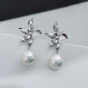 Accesorios de Plata S925 para DIY con Perlas, Cuentas Redondas de 11-15 mm y Pequeñas Flores para Pendientes de Moda, Modelo 22292 - Product Image 1