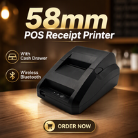 Printer Barcode Thermal 58mm Murah untuk Usaha Kecil, Mesin Pencetak Faktur Nirkabel Bluetooth dengan Laci Uang