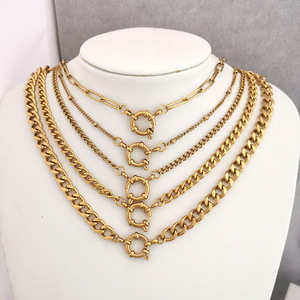 Paslanmaz Çelik Yaylı Halka Büyük Denizci Tokalı Kolye DIY Charm Tutucu Ataç Rolo Küba Zinciri Katmanlı Unisex Takı - Product Image 1