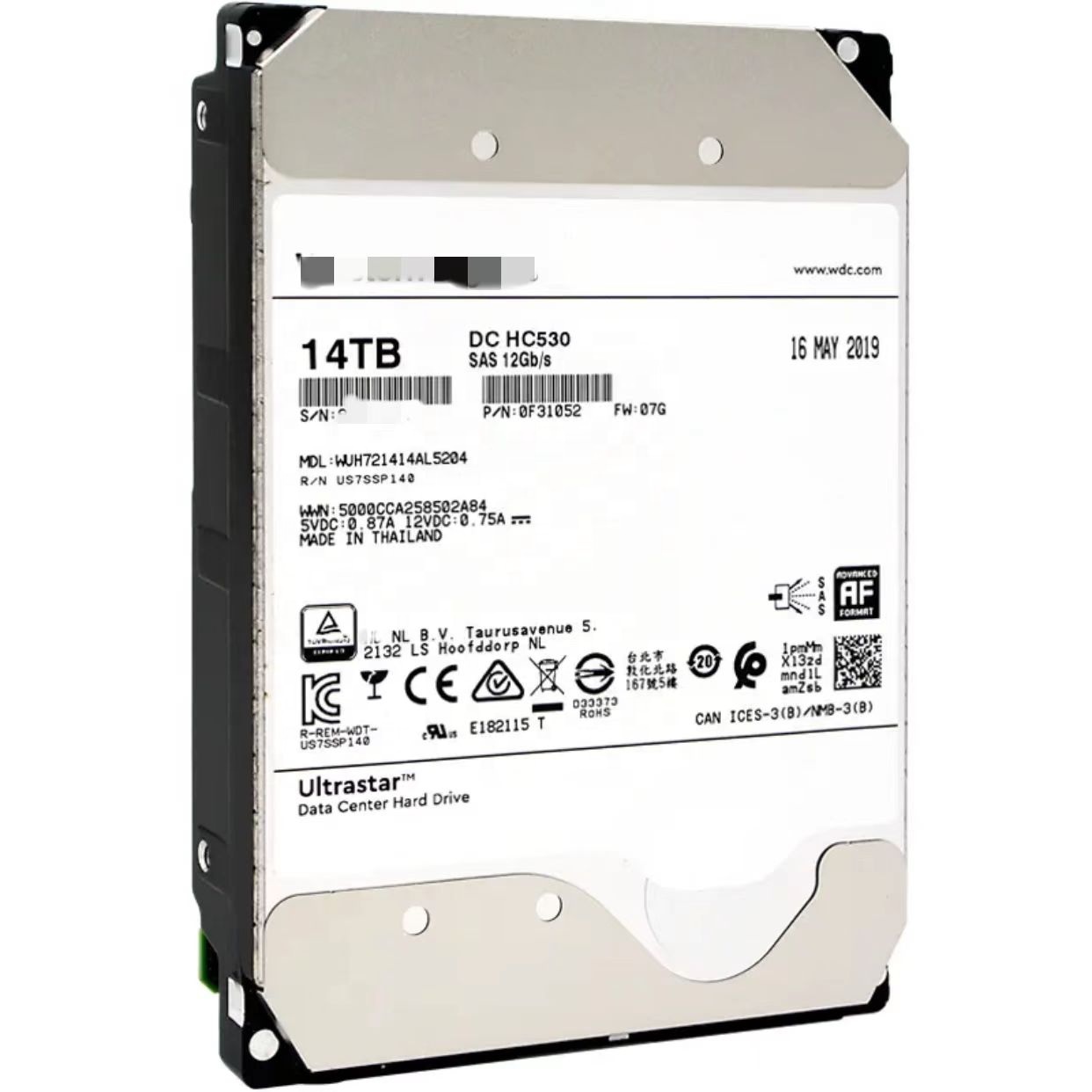 WUH721414AL5204/0F31052 14 테라바이트 HDD DC HC530 7200 RPM SAS 12 기가바이트/초 512MB 캐시 3.5 인치 서버 용 엔터프라이즈 내부 하드 드라이브