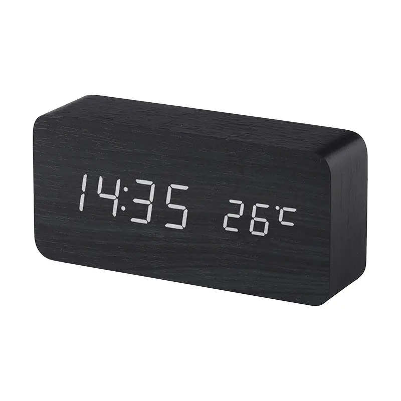 Digital Wooden Clock Bamboo Rectangle Time Temperature Display Led Wood Clock Popular Wooden Alarm Clock