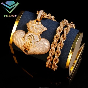 Colgante de Moda Chapado en Oro Amarillo de 18k con Moissanita, Colgante de Plata de Ley S925, Dijes de Moissanita VVS, Colgante de Bolsa de Dinero Estilo Hip Hop - Product Image 2