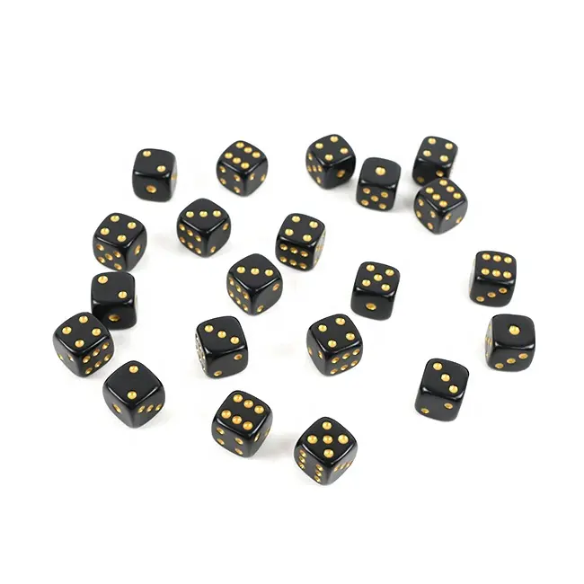 Dados de obsidiana con punto dorado, figura de melamina d6, 6 dados laterales, 5g por pc para juego de mesa de casino, suministro directo de fábrica, negro, 16mm