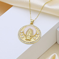 Collier pendentif coquillage rond avec incrustation de zircon, bijoux de mode de luxe pour femmes, vente en gros
