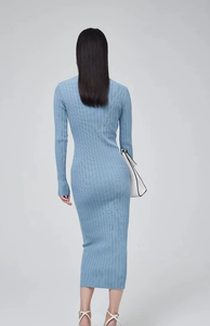 2022 nouveauté tricoté vêtements fournisseurs tricoté col rond personnalisé à manches longues robe femmes côtelé tricoté moulante robe pull - Product Image 3