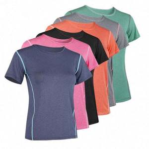 Ropa de yoga Cuello redondo Ropa de secado rápido Ropa deportiva Absorción de sudor curvada Top Delgado Fitness Manga corta al por mayor - Product Image 1