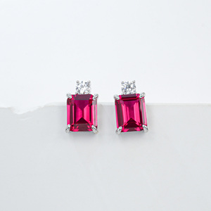 925 silver ruby earrings, <b>emerald</b> cut light luxury earrings - Product Image 1