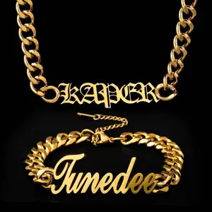 2024 Fashion Jewelry Cuban Chain Necklace Stainless Steel Name Pendant Customize Name Necklace For Men Jewelry