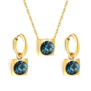 Women's Gold Plated Crystal Jewelry <b>Set</b> Geometric <b>Square</b> Pendant Necklace Earrings Everyday Wear Bezel Setting - Product Image 1