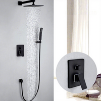 Ensemble de douche encastré mural classique noir tout cuivre pour salle de bain d'hôtel, avec boîtier intégré chaud et froid