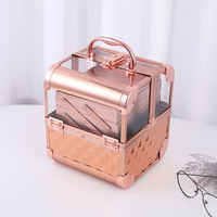 Trousse de Maquillage Portable Vintage en Aluminium Grande Capacité, Légère et Translucide, à Double Ouverture, Multi-couches, avec Serrure, pour Extérieur
