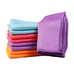 Wholesale Microfiber Fish Scale Household Cleaning Cloth Stain Removing Kitchen Rags Diamond Wiping Glass Towels