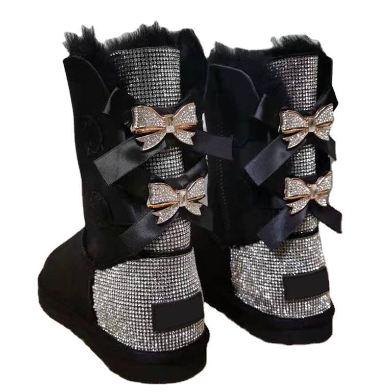 Winter Outdoor fur boots customized shiny sheepskin sparkle diamonds indoor rhinestonw bootorenH we snoos fmot