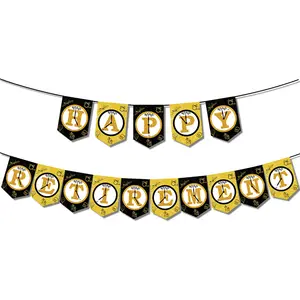 Черное золото счастливый выход на пенсию бумажный баннер Торт Топперы напечатанные латексные конфетти воздушные шары набор для выхода на пенсию тематические украшения для вечеринки