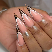 24 faux ongles longs et pointus, couvrant entièrement l'ongle, double french, imprimé léopard, ABS, pré-conçus, vente en gros