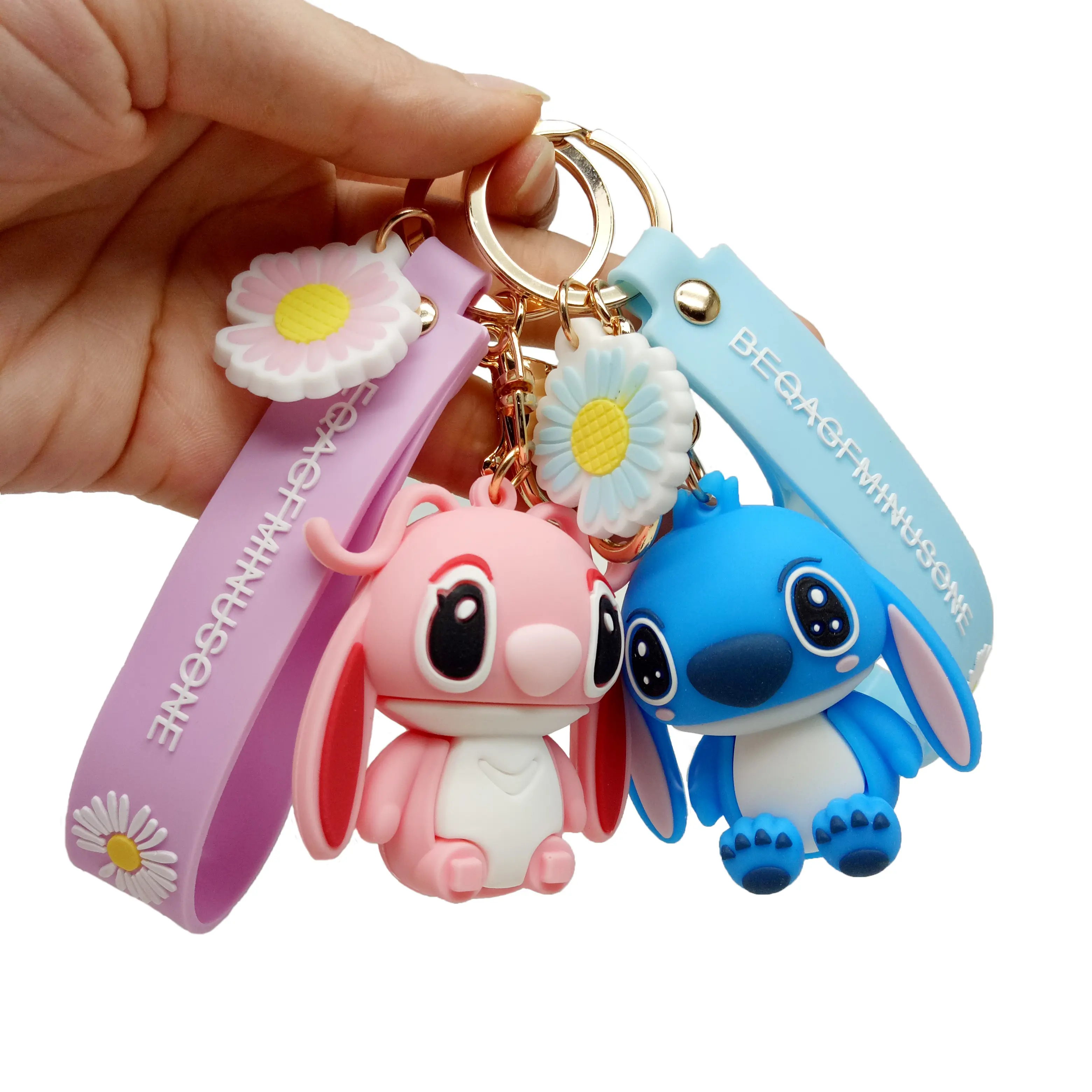 Factory In Stock Blue Pink Color Cartoon Stitch Key Ring Cute Doll Bag Pendant Promotion Gift Anime Keychain