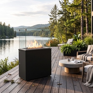 Modern Freestanding Butane <b>Gas</b> <b>Fire</b> <b>Pit</b> Table Glass Wind Guard Metal Outdoor Heater 40000-44999 BTU Eco-Friendly for <b>Garden</b> - Product Image 1