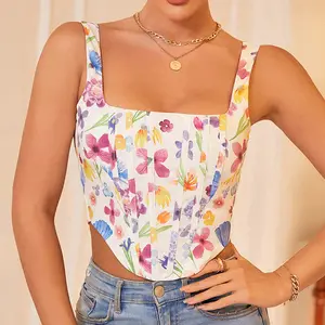 Floral Summer Tops Vestidos Fiesta Corset Fashion Tops Blouse Women New Model Shirts Bustier Corset Crop Top