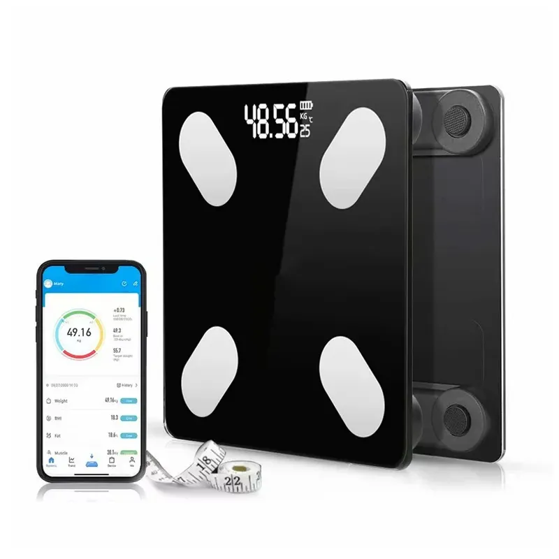 Calculadora de IMC Digital de vidrio de 180kg, báscula de baño, báscula Digital inteligente para grasa corporal