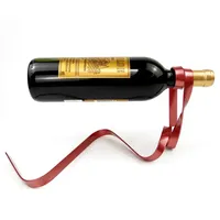Porte-bouteille de vin en suspension avec ruban en fer, design moderne et créatif, 1 bouteille, support d'équilibre par gravité pour meubles de maison