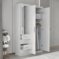 Armoire Penderie en MDF Laqué Brillant, Meuble de Chambre au Design Moderne, 3 Portes avec Miroir et 4 Tiroirs