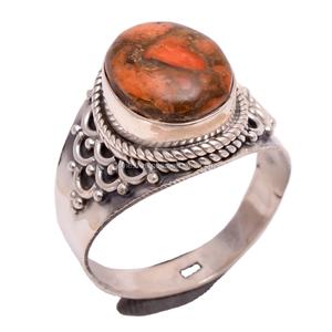 ธรรมชาติสีส้มทองแดงแหวนสีฟ้าครามอินเดียเครื่องประดับจำนวนมากขายส่งปรับแหวนเงิน925ซัพพลายเออร์เครื่องประดับเงิน - Product Image 1