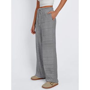 Pantalones Anchos a Rayas para Mujer, Cintura Media, Elásticos con Cordón, Pantalones Deportivos Holgados con Bolsillos, Transpirables, de Algodón y Elastano - Product Image 3