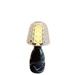 Lampe de table en cristal avec base en marbre noir, ampoule LED E27, commande par interrupteur, pour chambre à coucher, salon, éclairage de bureau - Product Image 2