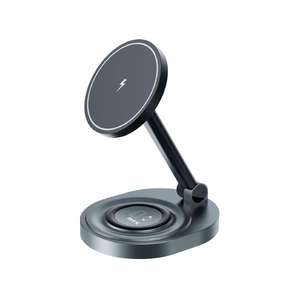 Caricatore wireless - dispositivo con potenza di 15W, design nero, compatibile con ricarica rapida e connessione Qi. - Product Image 1