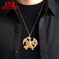 Pendentif artisanal en jadeite naturelle du Myanmar, dragon de feu brûlant jaune, pendentif en pierre de jade glacé, style anime, souvenir