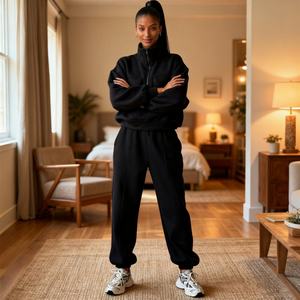 Sudadera con Capucha TKAN485D de Talla Grande para Mujer, con Doble Bolsillo, Cuello Polo, Media Cremallera, Holgada, 100% Algodón, Color Sólido - Product Image 1