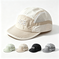 Topi Lari 5 Panel Berbahan Mesh ACE Bordir 3D Cepat Kering Ringan untuk Musim Panas, Perjalanan, Santai, Olahraga Luar Ruangan, Bernapas, dengan Sambungan Mesh