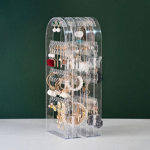 Présentoir à bijoux pliable à 4 portes, 240 trous, fait main, en plastique moderne blanc/noir/transparent, pour boucles d'oreilles et clous d'oreilles, étui de rangement de voyage - Product Image 2