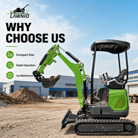 Mini-excavatrice fiable LAWNIO 18L avec capot, chenilles en caoutchouc de 200 mm, moteur Kubota D722, pour travaux de terrassement en jardin et ferme, usage professionnel