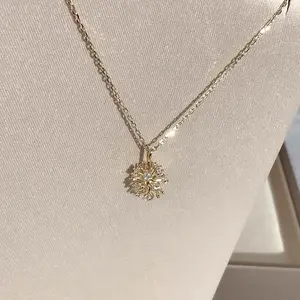 Mode Perhiasan Kalung Disesuaikan Zircon Rose Gold Dandelion Liontin Pesona Kalung untuk Wanita Pasangan Hadiah