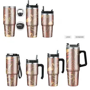 2023 Ready To Ship Powder Coat 30OZ 40OZ Tumbler With Handle And Straw No Moq Travel Mug 304 Stainless Steel BPA free