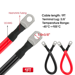 Câble de <span class=keywords><strong>batterie</strong></span> 1/0 AWG 50 mm² avec borne à œillet en cuivre étamé M8 3/8 po, 1 pi, pour pack de batteries, onduleur solaire, stockage d'énergie, VR - Product Image 2