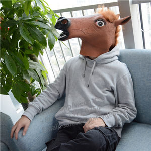 หมวกคอสเพลย์ปาร์ตี้ฮาโลวีนทำจากยางหน้ากากเต็มหัวรูปสัตว์หน้ากากหัวม้าสีดำตลก - Product Image 4