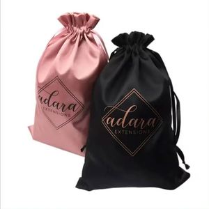 Sac de luxe personnalisé en satin avec cordon de serrage pour extensions capillaires, sac de rangement en satin de soie avec cordon pour paquets de cheveux - Product Image 1