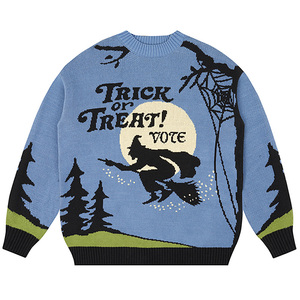 Suéter de hombre con logotipo personalizado, prendas de punto con patrón Jacquard, manga larga, 100% algodón, cuello redondo, suéter de punto para Halloween para hombre - Product Image 3