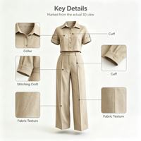 Ensemble 2 pièces pour femme : chemise courte boutonnée à manches courtes et pantalon taille haute à jambes larges – Tenue décontractée et élégante pour le bureau