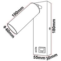 Applique murale LED moderne 3W pour la maison Lampe de chevet réglable par USB Corps multifonctionnel en aluminium pour une utilisation en intérieur pour les hôtels