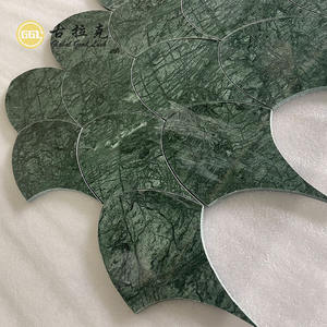 Mosaïque en marbre Verde <span class=keywords><strong>Alpi</strong></span> en forme d'éventail classique, jet d'eau, design unique pour le hall d'appartement, mur de la salle de bain, mur de la buanderie, décoration murale - Product Image 3
