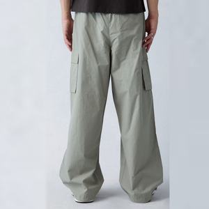 New Fashion Plain Loose Fit Multi-Pockets Custom Elastic Waist Mid <b>Wide</b> <b>Leg</b> Nylon Lightweight Men <b>Cargo</b> Pants - Product Image 3