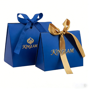 Sac cadeau <span class=keywords><strong>en</strong></span> carton artisanal avec logo personnalisé, ruban, fermeture magnétique et impression UV, cadeaux de mariage, boîtes cadeaux dorées - Product Image 4