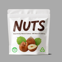 Sachet alimentaire en papier kraft écologique à fond carré avec logo imprimé, fenêtre transparente et fermeture éclair auto-scellante, pochette verticale pour biscuits et noix