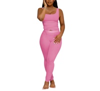 En Gros Ensemble Deux Pièces de Détente Femme en Coton Sexy, Collants et Haut sans Manches Côtelés de Haute Qualité, Personnalisable pour l'Extérieur