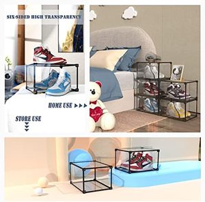 Clear Custom Foldable Stackable <b>Plastic</b> Premium Shoe <b>Box</b> <b>Storage</b> Rack for Living Room - Product Image 5