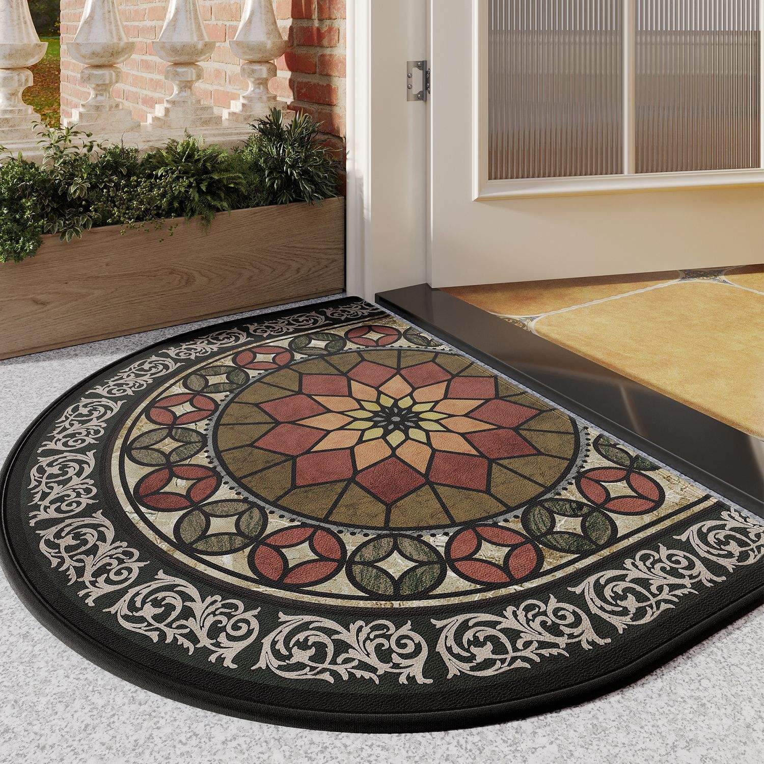 Semelle en caoutchouc velours de coton bambou - roue fleur dorée